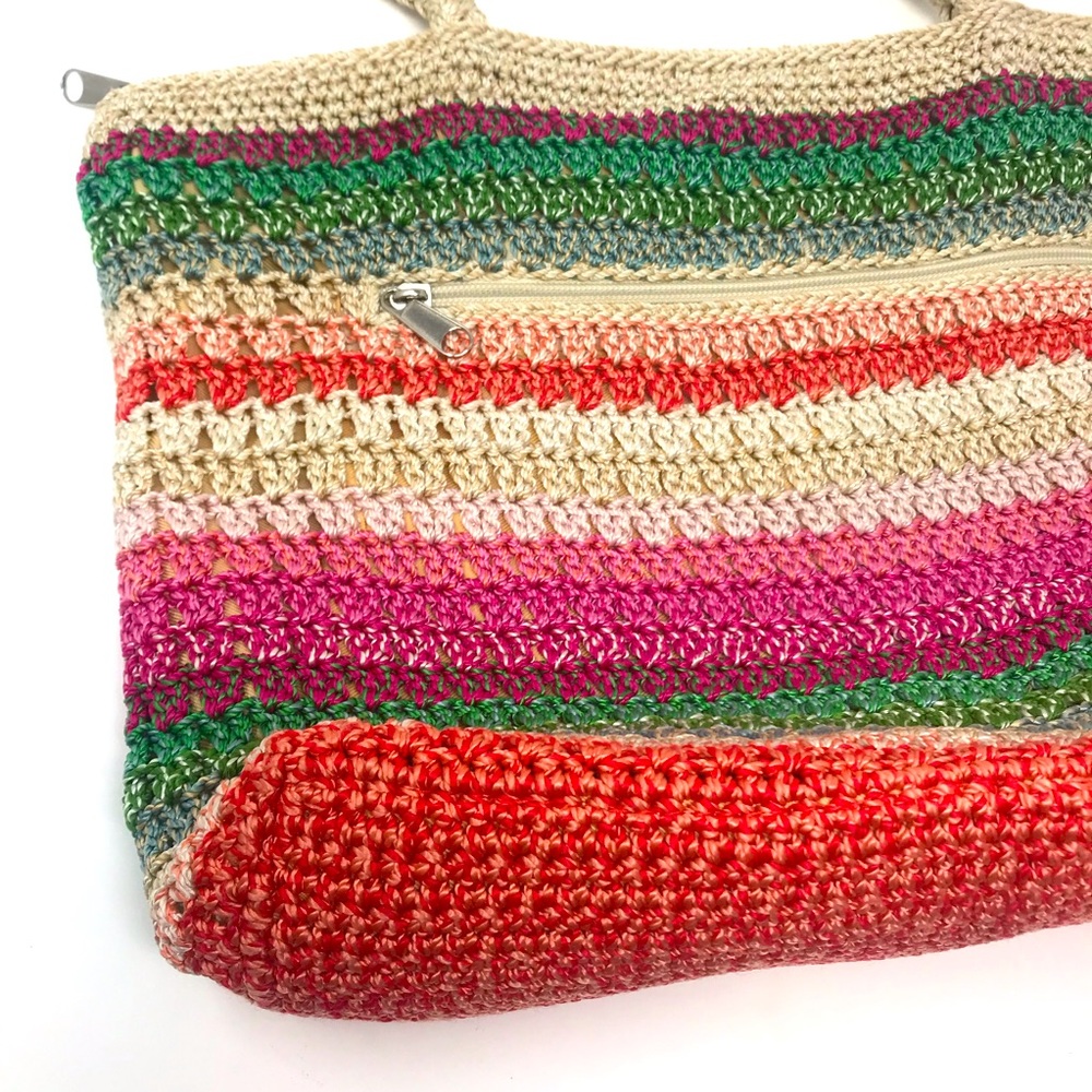 The Sak Rainbow Striped Woven Braided Strap Crochet Zippered Tote Purse - Picture 2 of 11